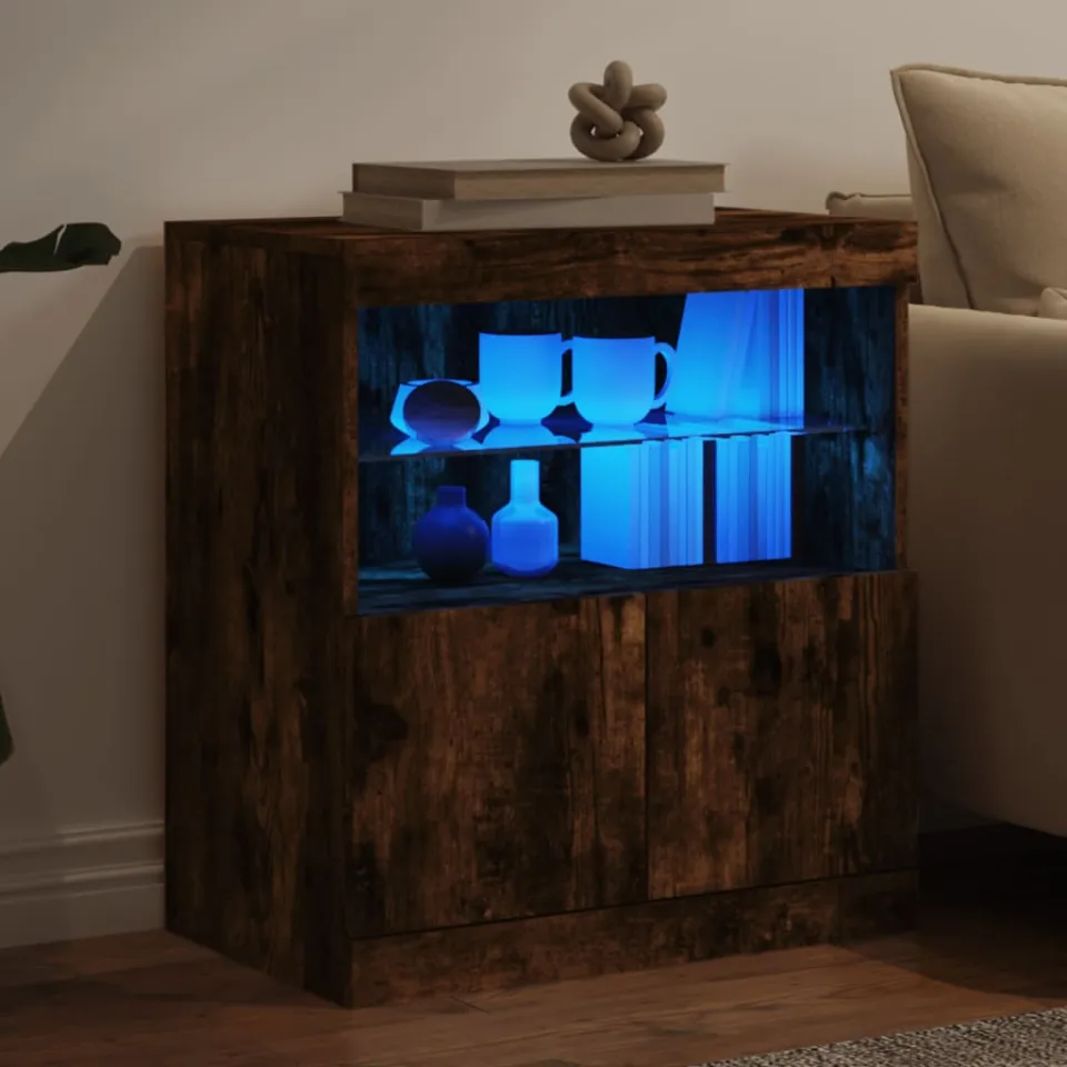 vidaXL Dressoir met LED-verlichting 60x37x67 cm gerookt eikenkleurig, foto 3