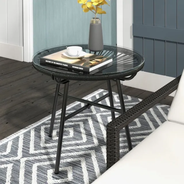 CHICFURN Bijzettafel - 2 personen - Weerbestendig - Rond - Zwart