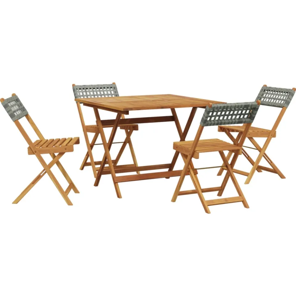 vidaXL 5-delige Tuinset poly rattan en massief hout grijs, foto 3