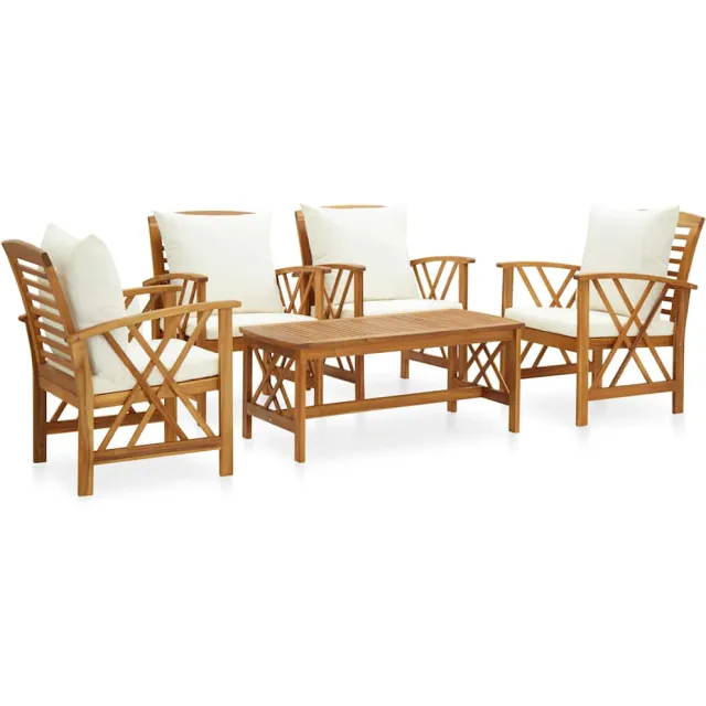 vidaXL 5-delige Loungeset met kussens massief acaciahout Wit