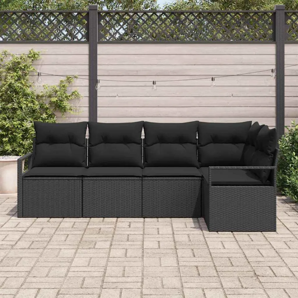 vidaXL Tuinbankenset 5 st Zwart poly rattan, foto 3