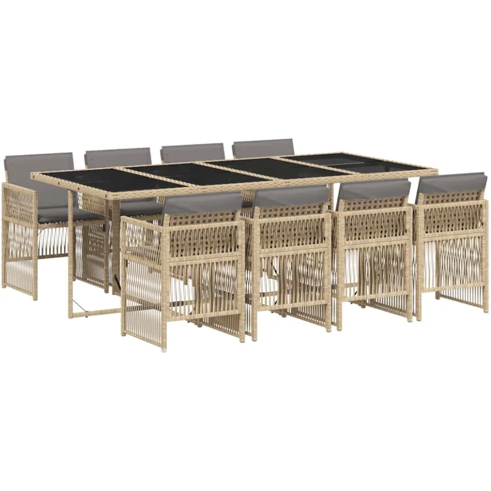 vidaXL 9-delige Tuinset met kussens poly rattan gemengd beige