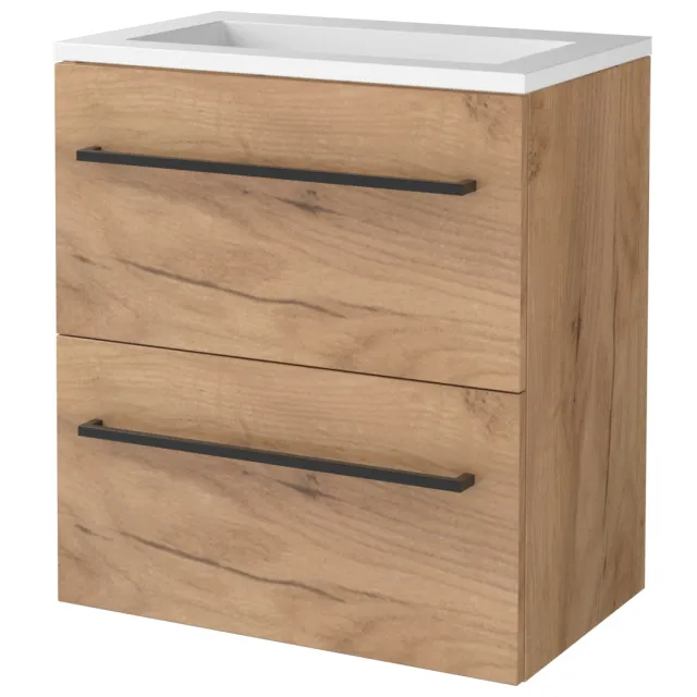 Boss & Wessing Badmeubelset BWS Salt 60x39cm Met Grepen 2 Lades Met Wastafel Acryl Whisky Oak Bruin