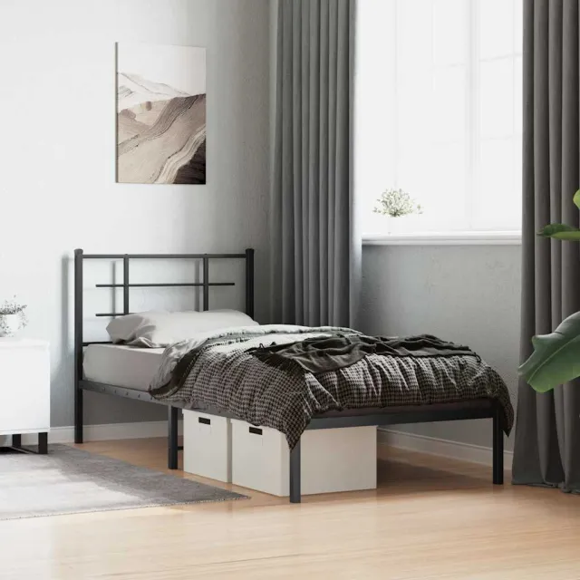 vidaXL Bedframe met hoofdbord metaal zwart 90x200 cm