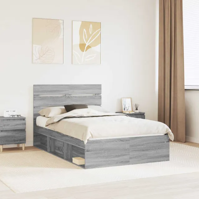 vidaXL Bedframe Grijs Sonoma 120 x 200 cm Massief grenenhout