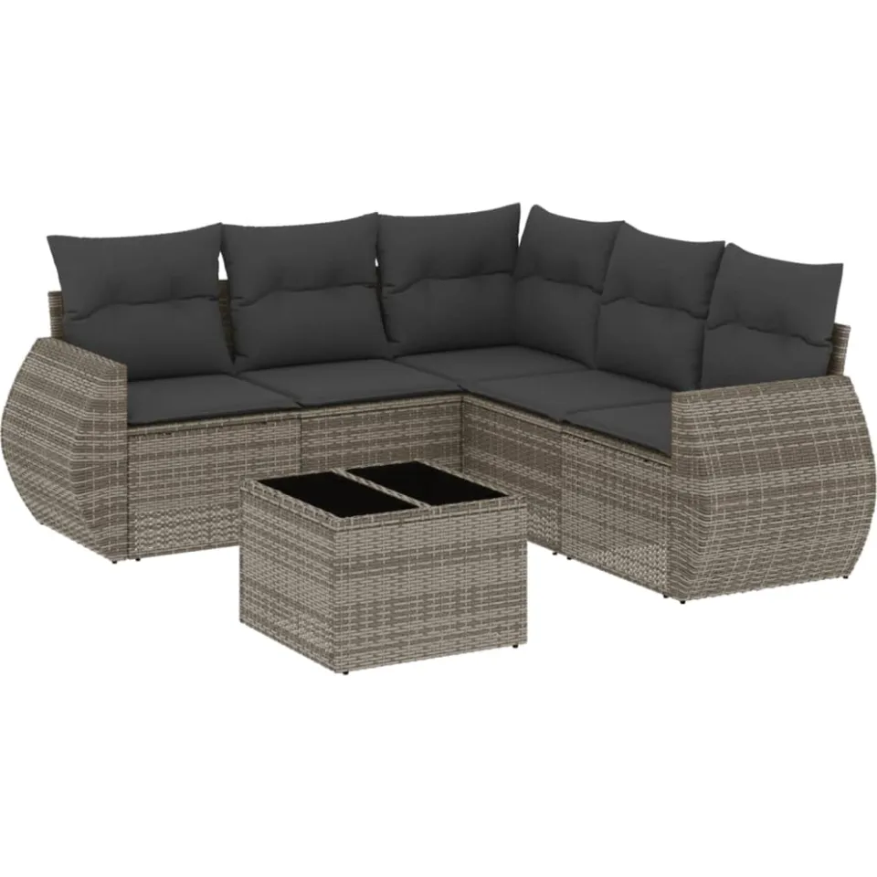 vidaXL 6-delige Loungeset met kussens poly rattan grijs, foto 4