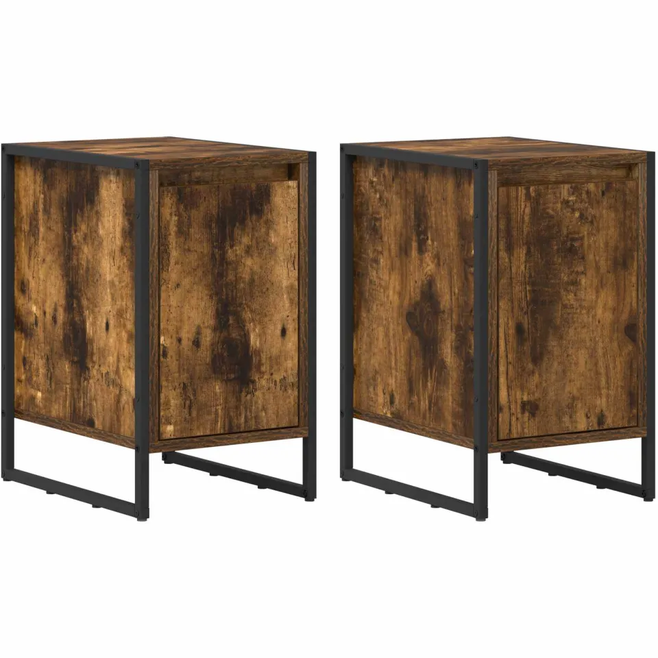 vidaXL Nachtkastje 2 st Gerookt eiken 39,5 x 30 x 50 cm Bewerkt hout Bruin