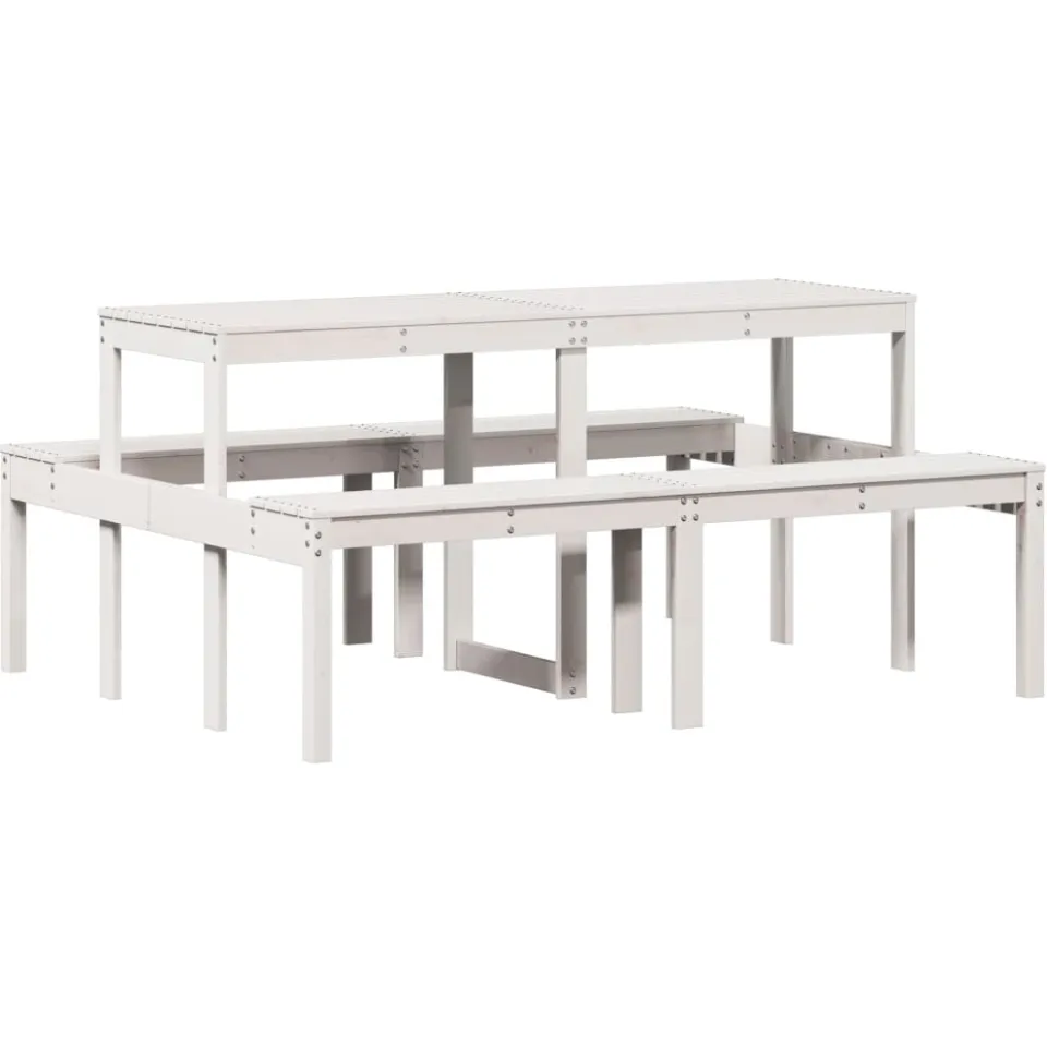 vidaXL Picknicktafel 160x134x75 cm massief grenenhout wit, foto 4
