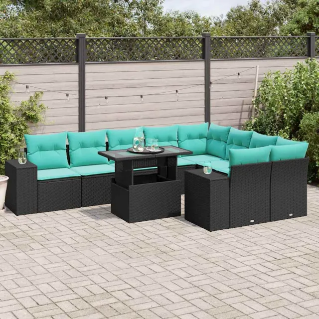 vidaXL 10-delige tuinbankset met kussens van zwart polyrotan, foto 2