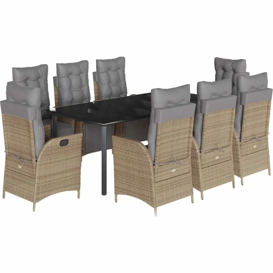 vidaXL 9-delige Tuinset met kussens poly rattan gemengd beige
