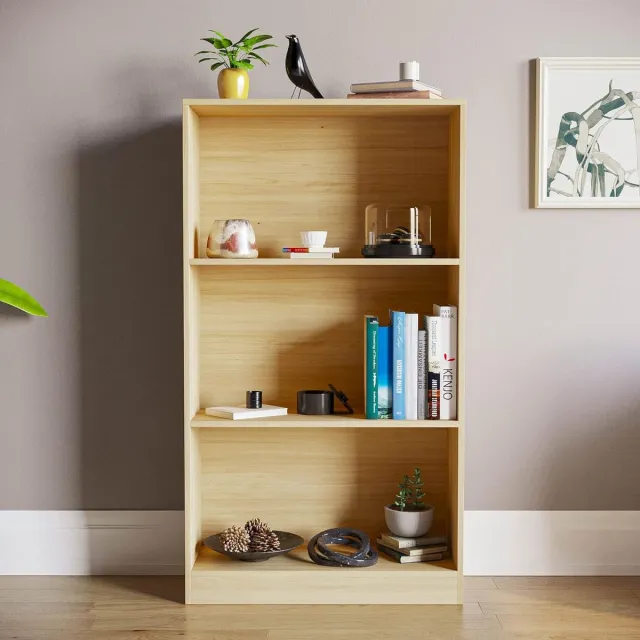 Vida Designs Cambridge Boekenrek met 3 niveaus, middelhoog, eiken, houten plank voor kantoor, woonkamer meubels