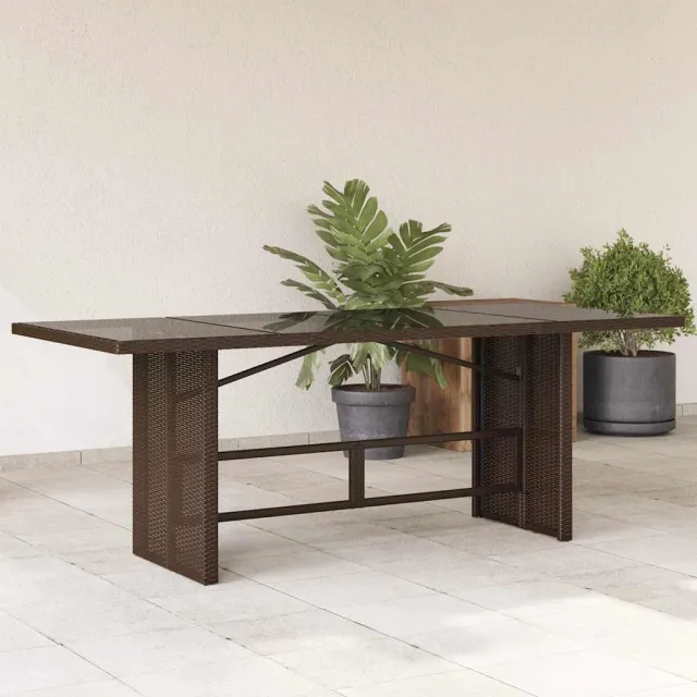 vidaXL Tuintafel met glazen blad 190x80x75 cm poly rattan bruin, foto 2