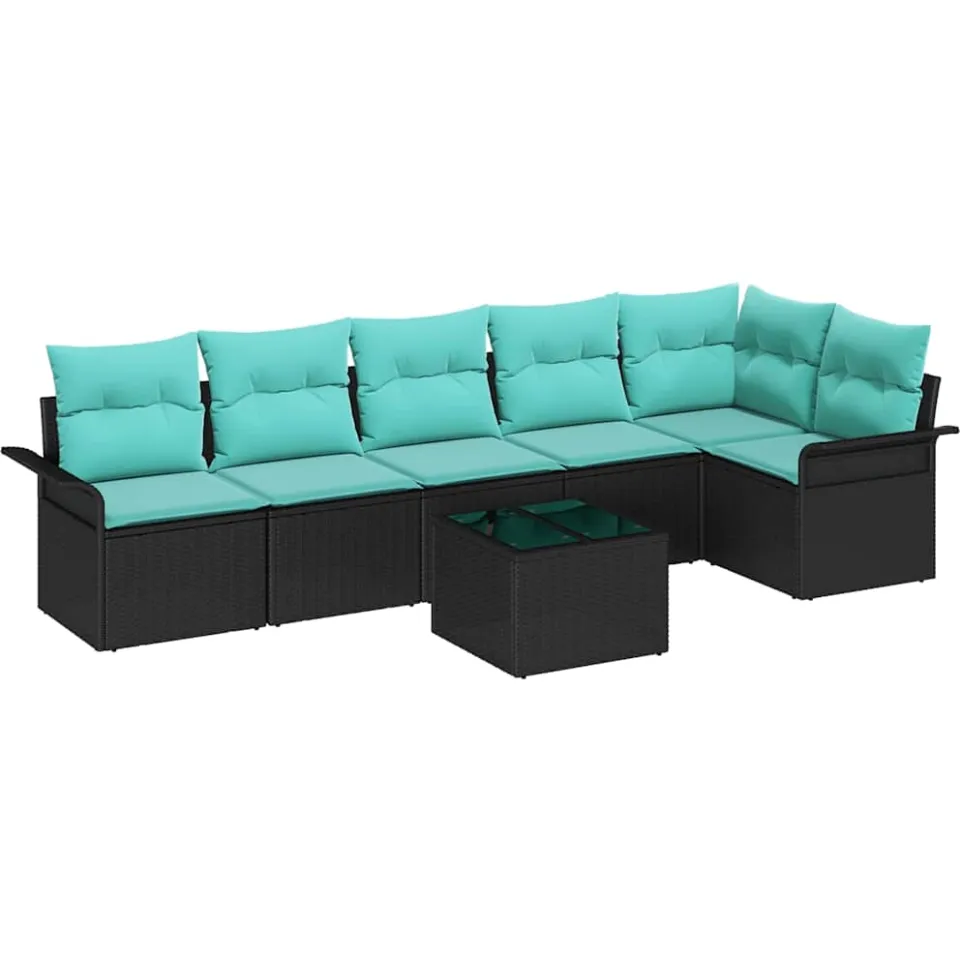 vidaXL Tuin Sofa Set 7 st Zwart poly rattan, foto 4