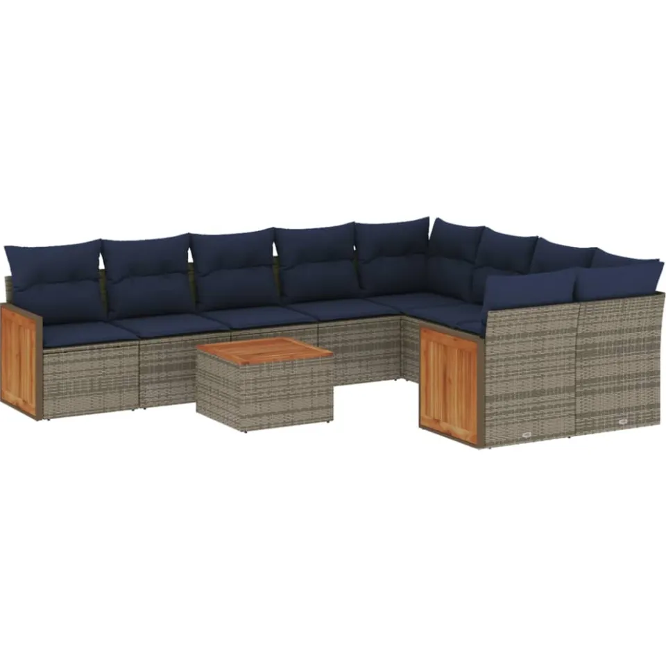 vidaXL 10-delige tuinbankset met kussens, grijs polyrotan, foto 3