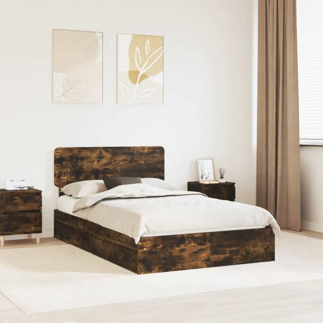 vidaXL Opslag bed Gerookt eiken 135 x 190 cm Bewerkt hout