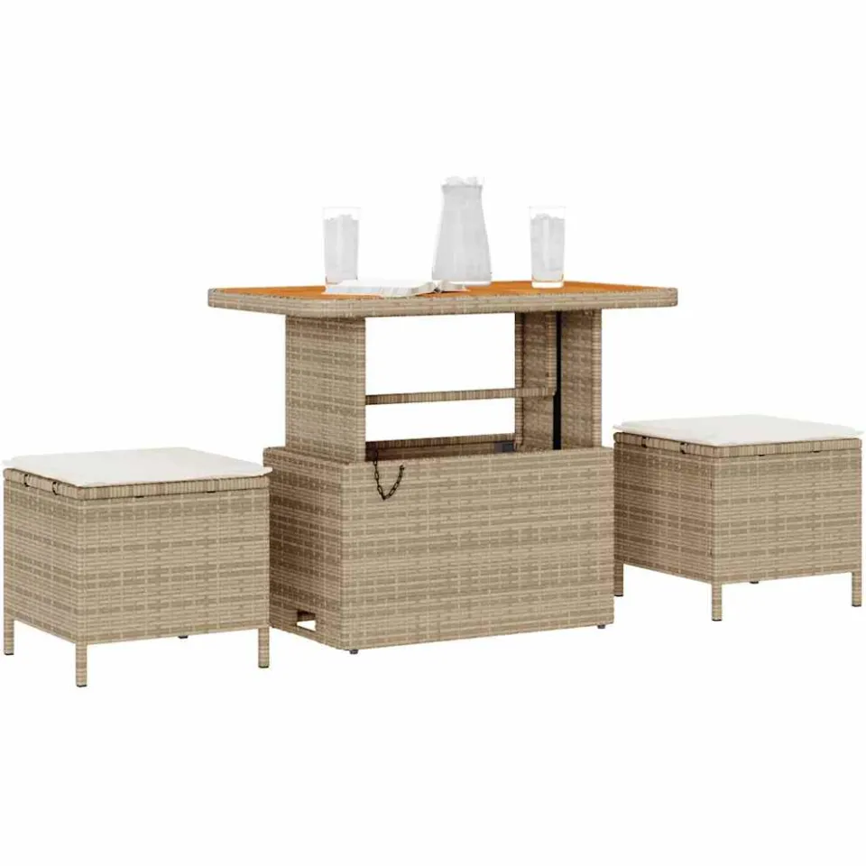 vidaXL Tuin eettafelset 3 st Beige poly rattan