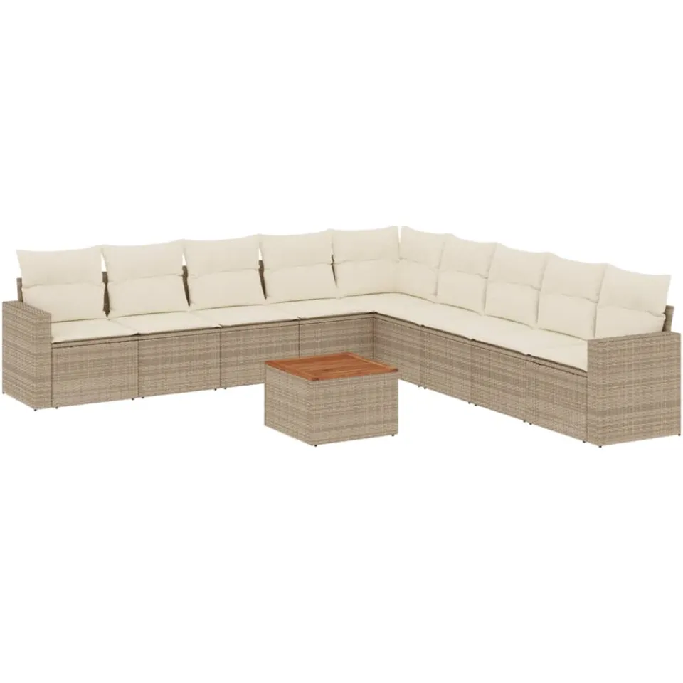 vidaXL 10-delige Loungeset met kussens poly rattan beige, foto 3