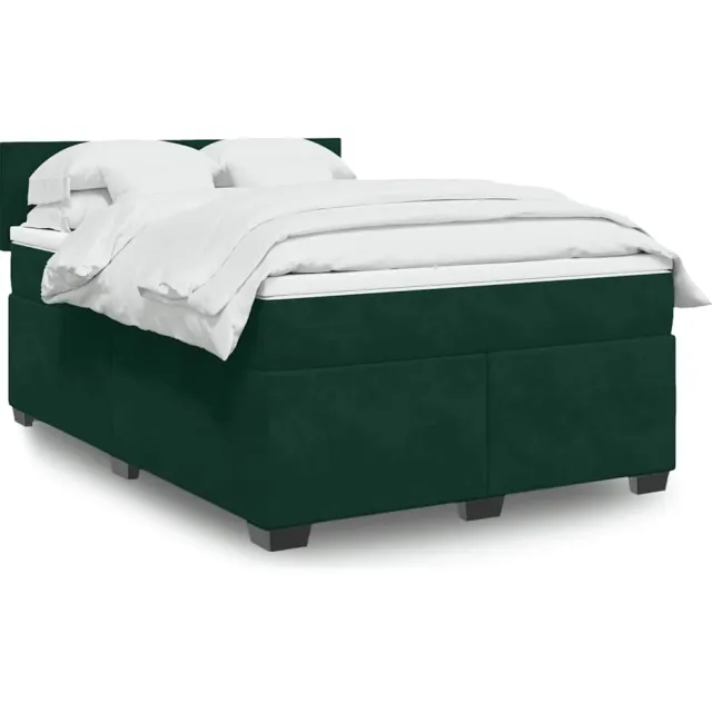 vidaXL Boxspring met matras fluweel donkergroen 140x200 cm groen