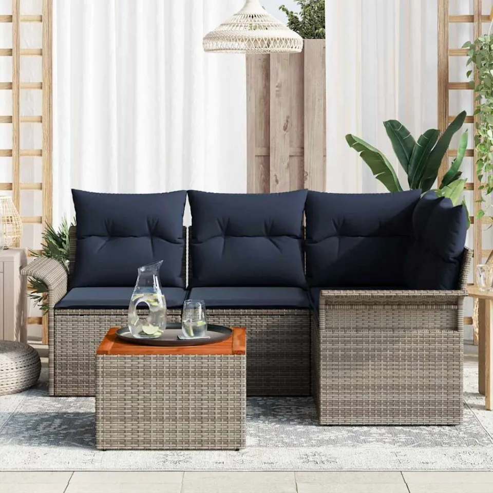 vidaXL Tuinbankenset 5 st Grijs poly rattan, foto 3