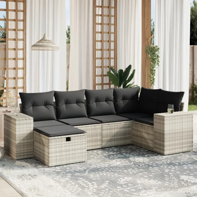 vidaXL 6-delige Loungeset met kussens poly rattan lichtgrijs grijs, foto 2
