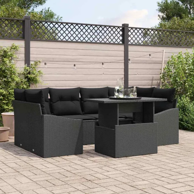 vidaXL Tuin Sofa Set 7 st Zwart poly rattan, foto 2