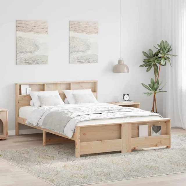 vidaXL Bedframe met plank Bruin 150 x 200 cm Massief grenenhout Beige