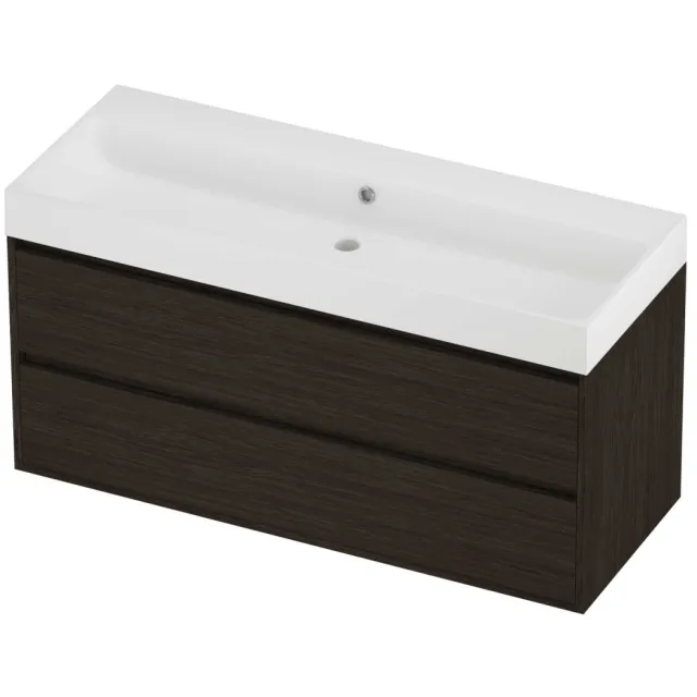 Proline Podium Badmeubelset Polystone Loft 120x46x62 cm Mat White Mokka Oak Eiken