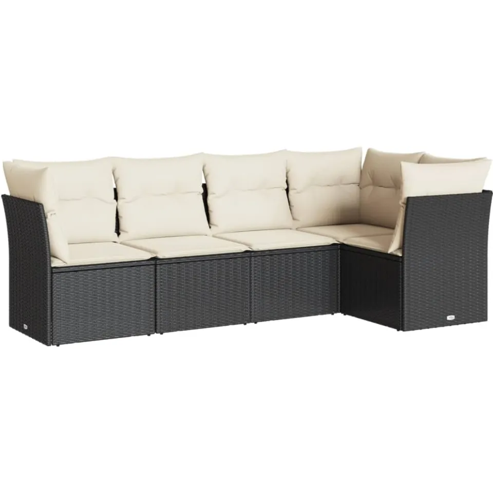 vidaXL 5-delige Loungeset met kussens poly rattan zwart
