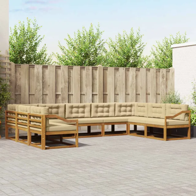 vidaXL Buiten bankenset 9 st 9-zits Natuurlijk en Beige