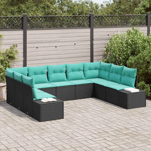 vidaXL Tuin Sofa Set 9 st Zwart poly rattan, foto 2