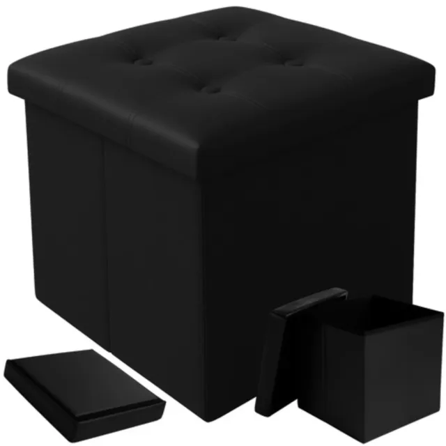 Ruhhy Opvouwbare Poef met Opbergruimte – Zwart – 39 Liter – 100 kg Draagkracht – 38 x 38 x 38 cm