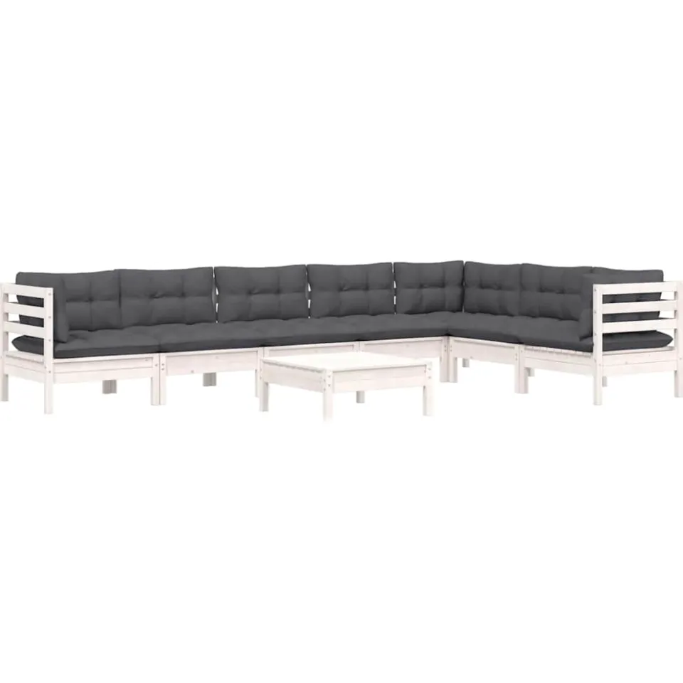 vidaXL 8-delige Loungeset met kussens massief grenenhout wit, foto 2