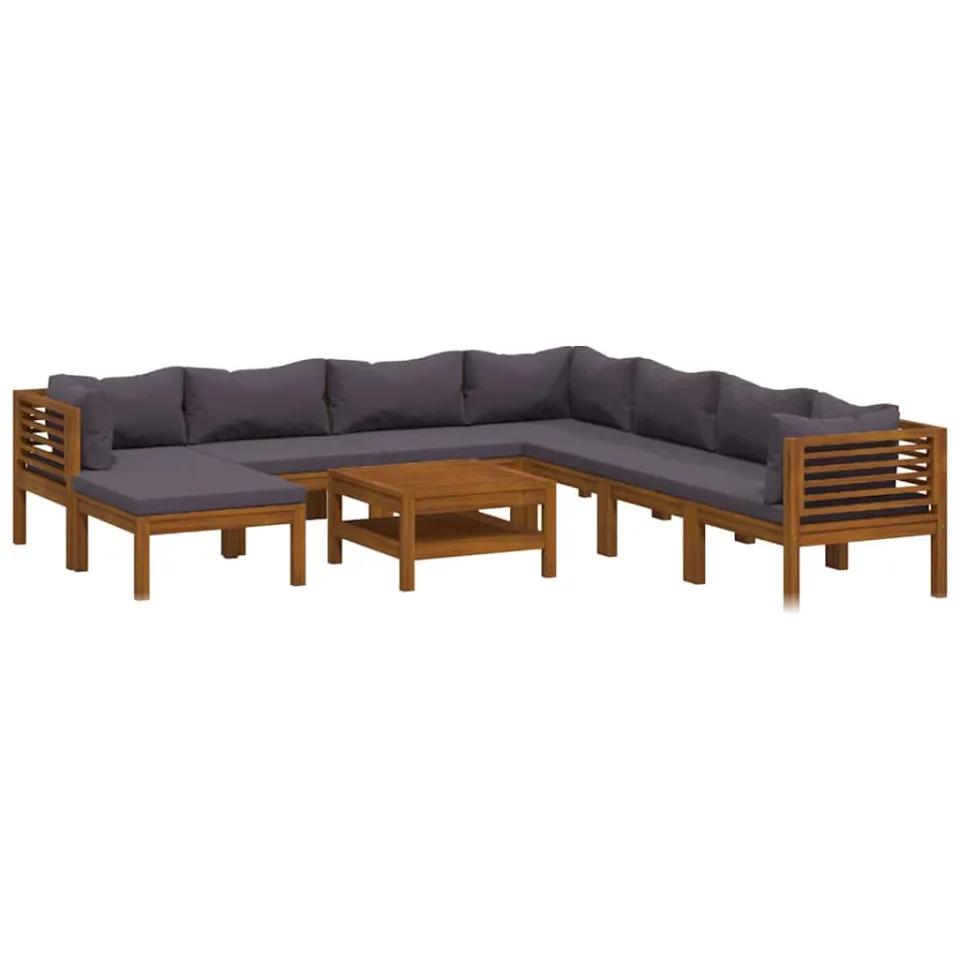 vidaXL 9-delige Loungeset met kussens massief acaciahout Grijs
