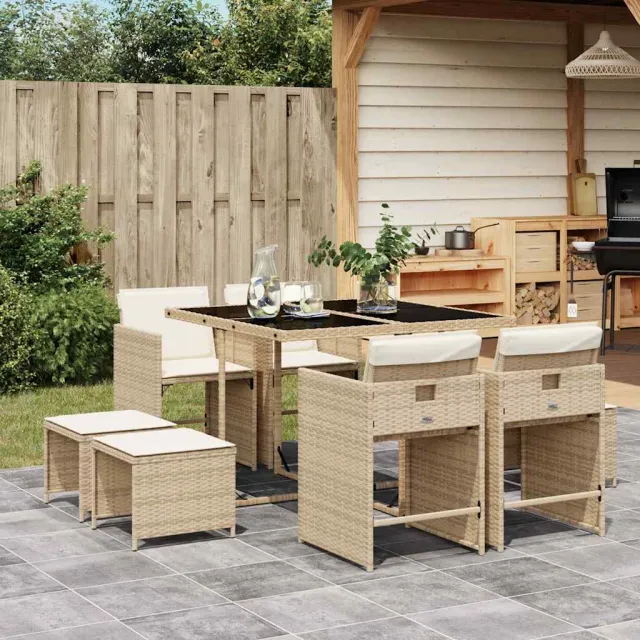 vidaXL 9-delige Tuinset met kussens poly rattan beige, foto 2