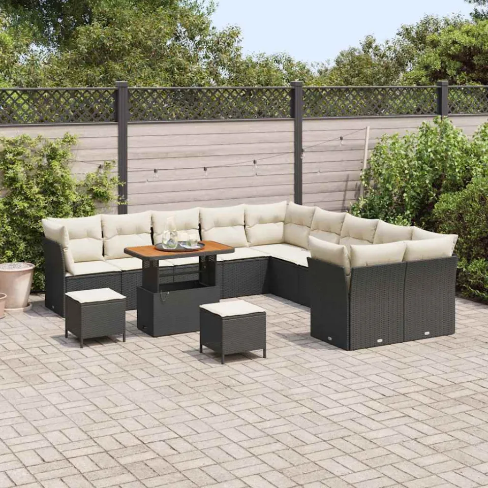 vidaXL Tuinbankenset 13 st Zwart poly rattan, foto 3