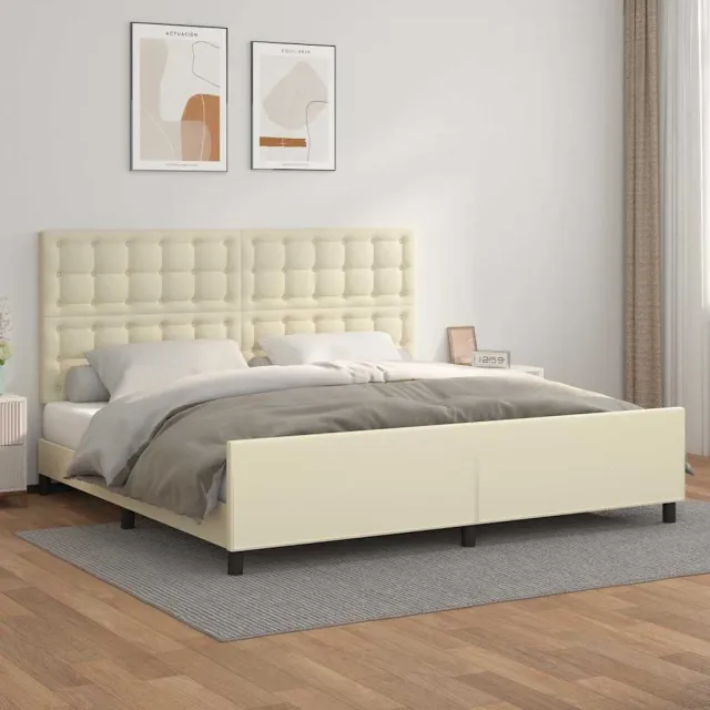 vidaXL Bedframe met hoofdbord kunstleer crèmekleurig 200x200 cm