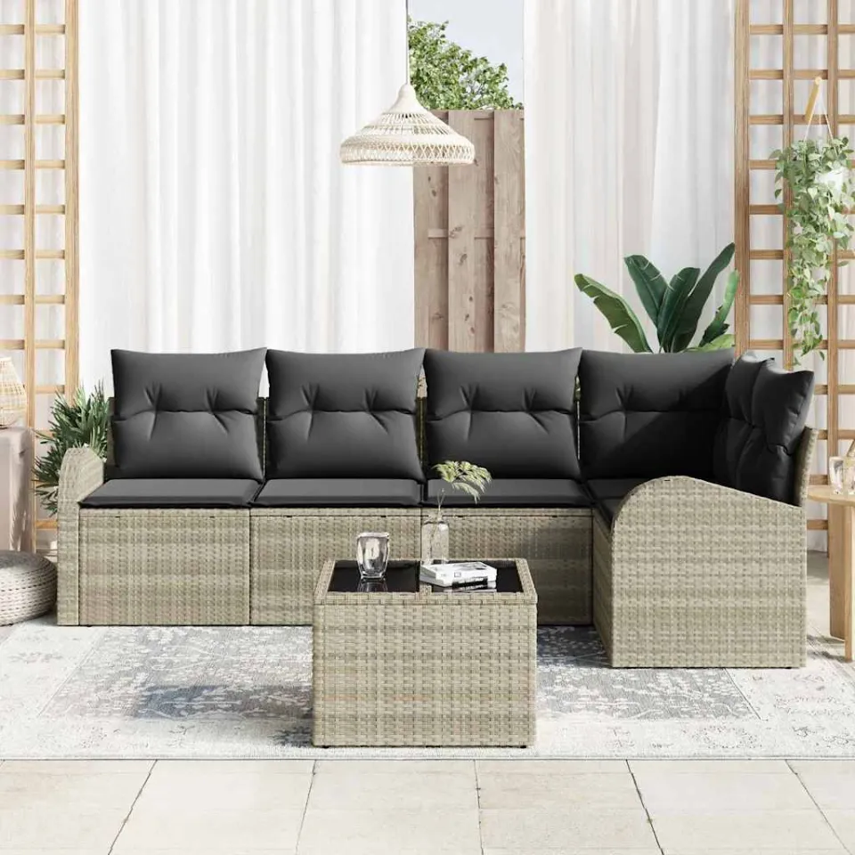 vidaXL Bankstel 6 st Lichtgrijs Polyester, foto 3