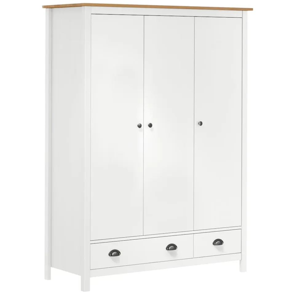 vidaXL Kledingkast Hill 3 deuren 127x50x170 cm massief grenenhout wit, foto 3