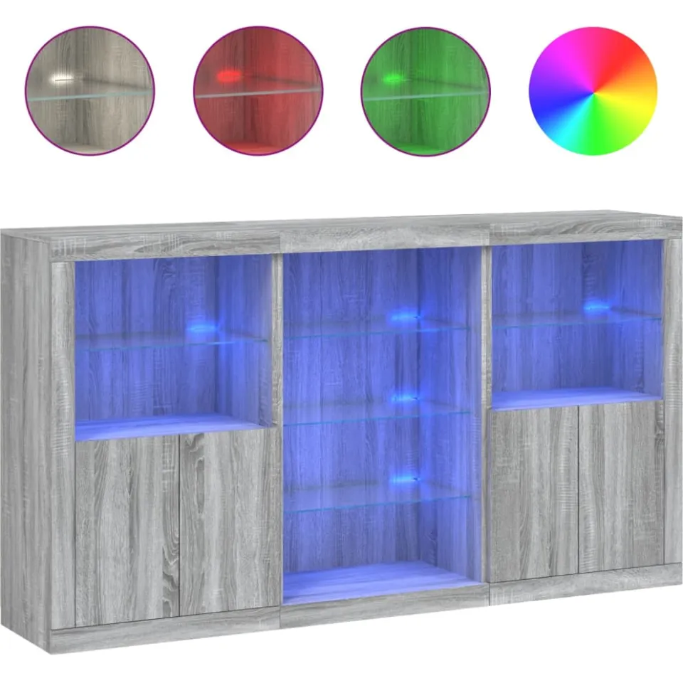 vidaXL Dressoir met LED-verlichting 181,5x37x100 cm grijs sonoma eiken, foto 3
