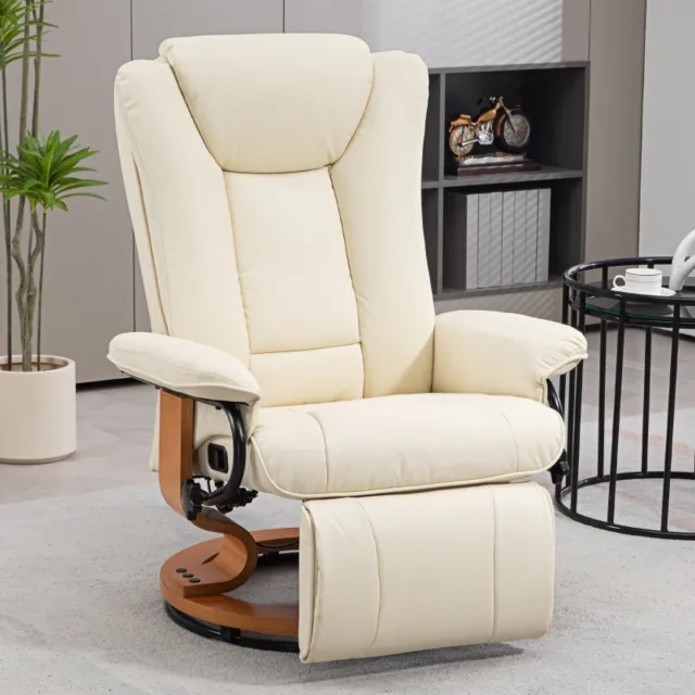 DESMIU Relaxfauteuil 88 cm - Draaibaar Handmatig Verstelbaar Met Ligfunctie En Voetensteun - Voor Woonkamer - Kunstleer Crèmewit