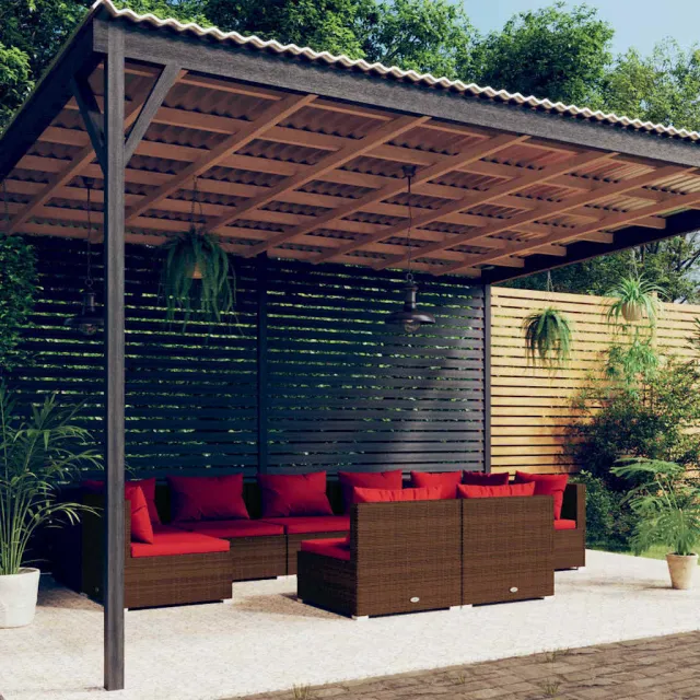 vidaXL 9-delige Loungeset met kussens poly rattan bruin, foto 2
