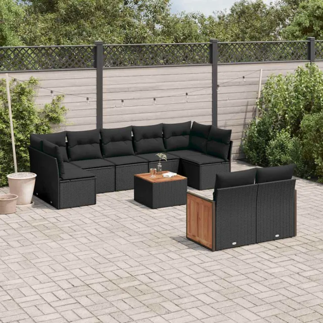 vidaXL 10-delige Loungeset met kussens poly rattan zwart, foto 2