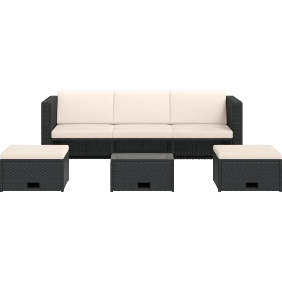 vidaXL 4-delige Loungeset met kussens poly rattan zwart