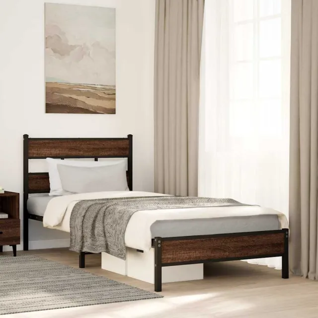 vidaXL Bedframe zonder matras metaal bruin eikenkleurig 75x190 cm