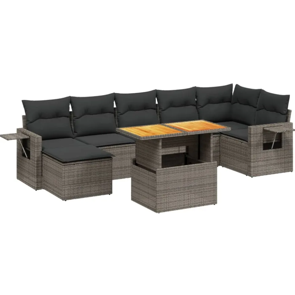 vidaXL 8-delige Loungeset met kussens poly rattan grijs, foto 3