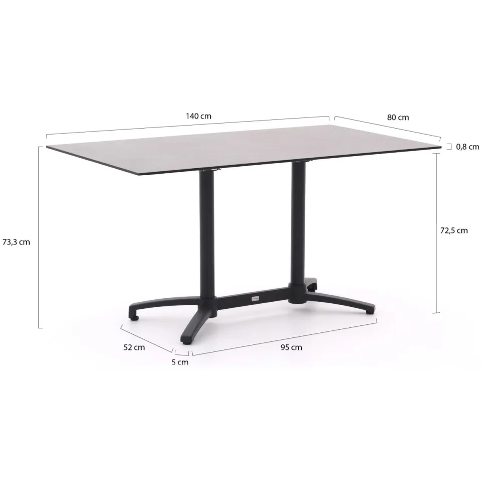 Forza Furniture Forza Sile/Canzo 140cm dining tuinset 5-delig stapelbaar inklapbaar grijs, foto 3
