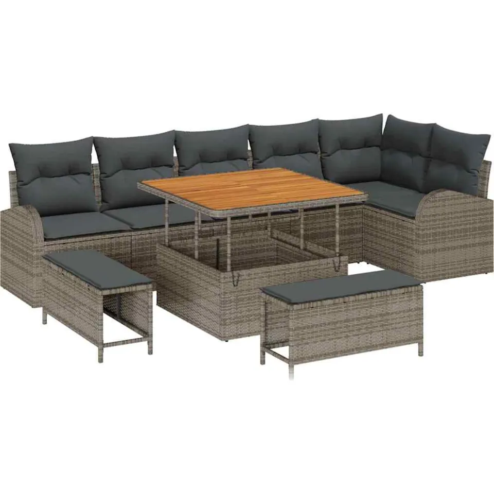 vidaXL Tuinbankenset 9 st Grijs poly rattan, foto 4
