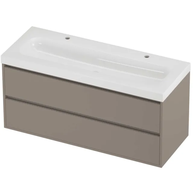Proline Haga Badmeubelset Polystone Mezza 2 Kraangaten Greeploos 120x46x58 cm Glans Wit Clay Beige