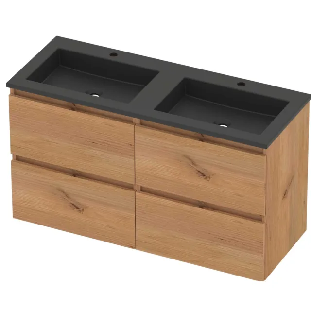 Basic-Line Aura 46 Badmeubelset Acryl 2 Kraangaten 120x46x62 cm A46mzcwo2x602 Whisky Oak Mat Zwart