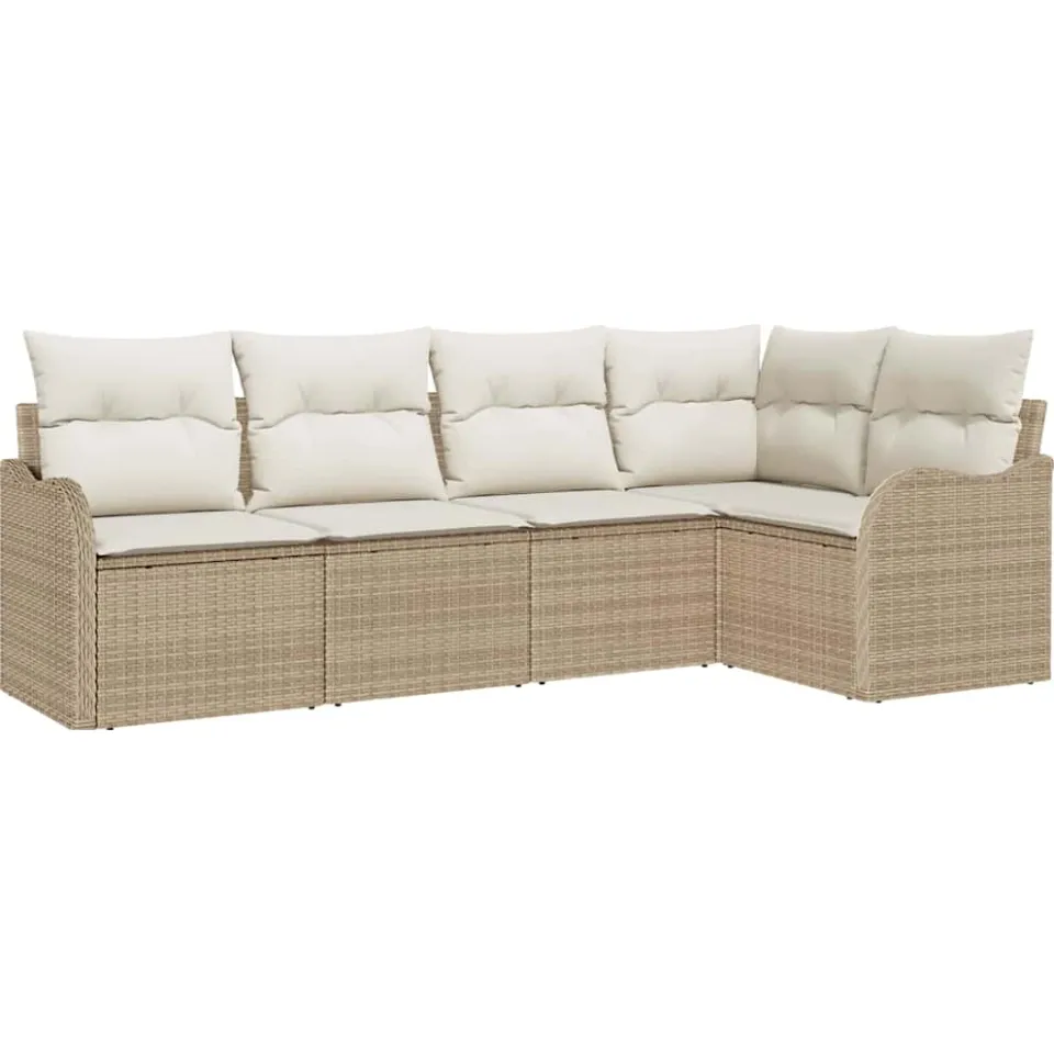 vidaXL Tuin Sofa Set 5 st Beige poly rattan, foto 4